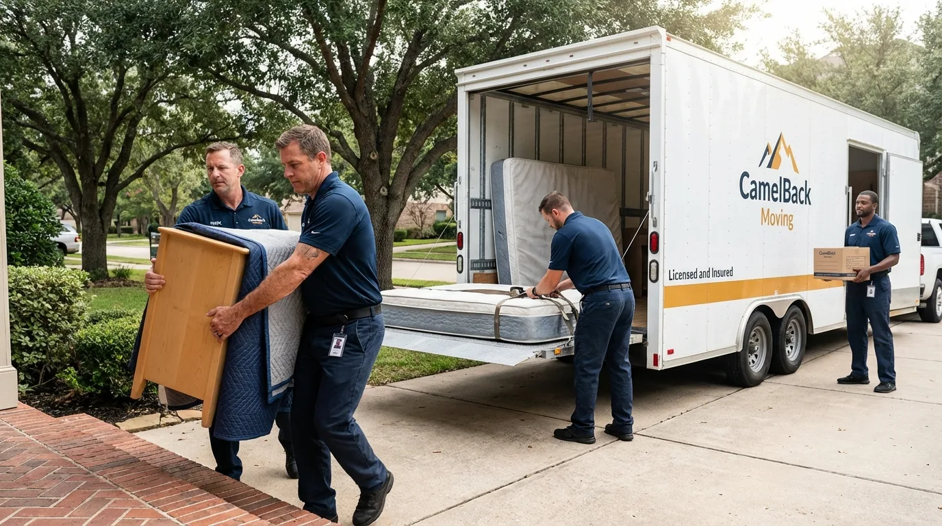 Crew loading residential truck for cross-state move from Webster, NY